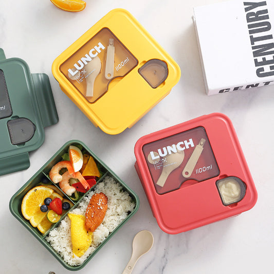 1100ML Lunch Box & Spoon Set with Sauce Compartment